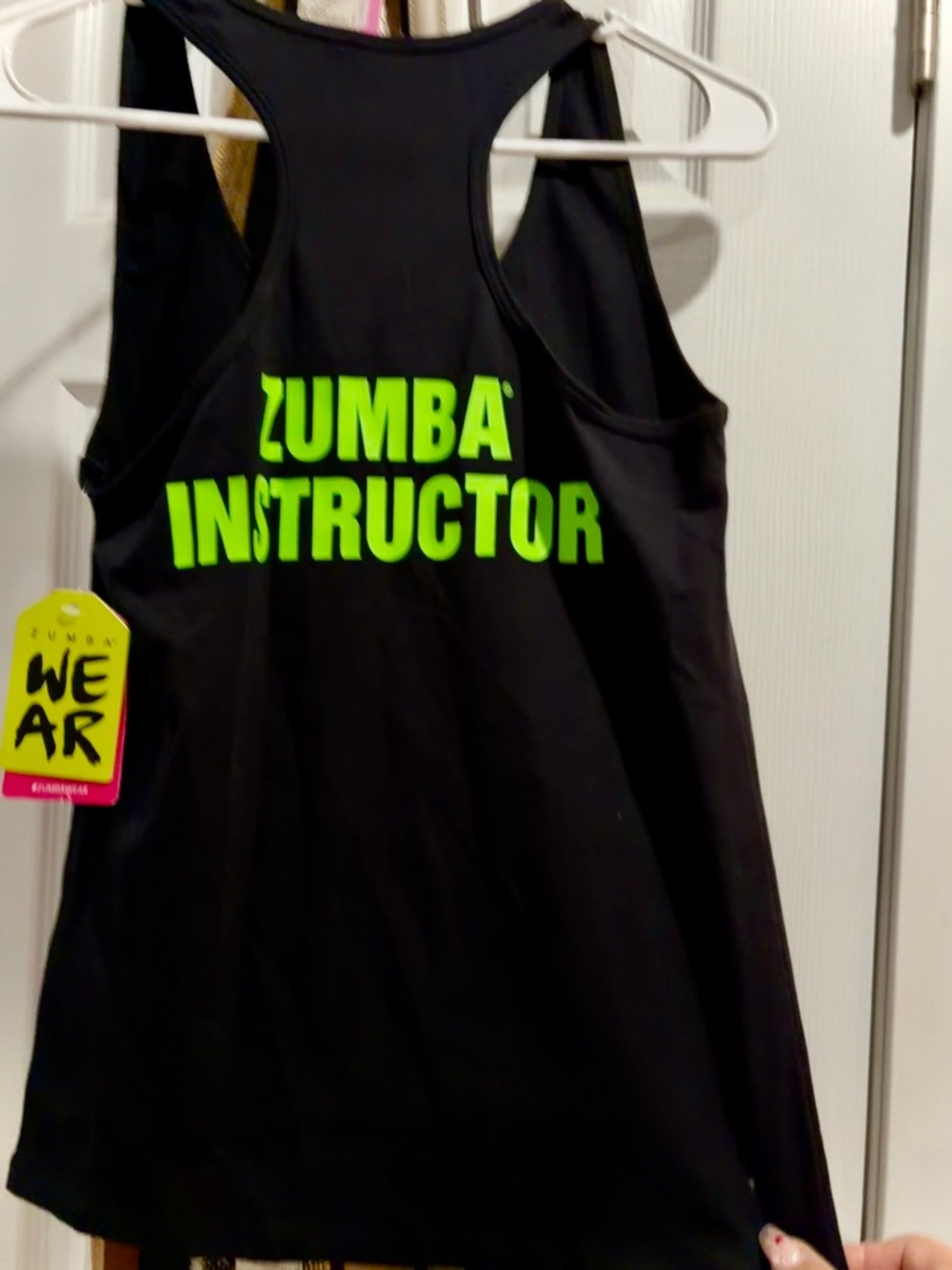 Zumba Instructor racerback Tank Top with Neon Pink, Green & Orange Graphic - Picture 2 of 3